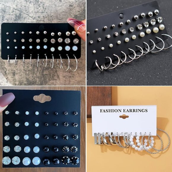 92 pcs Silver Plated Jewelry Set with Necklaces Bracelets Earrings Rings Women - Picture 8 of 8